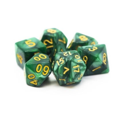 Pearl Drop Dice Poly Set Green w/Gold (7)